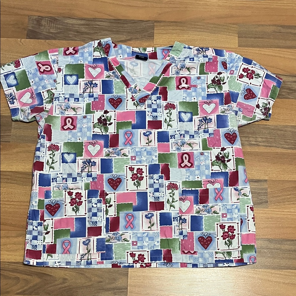 Denver Hayes breast cancer awareness scrub top 2XL